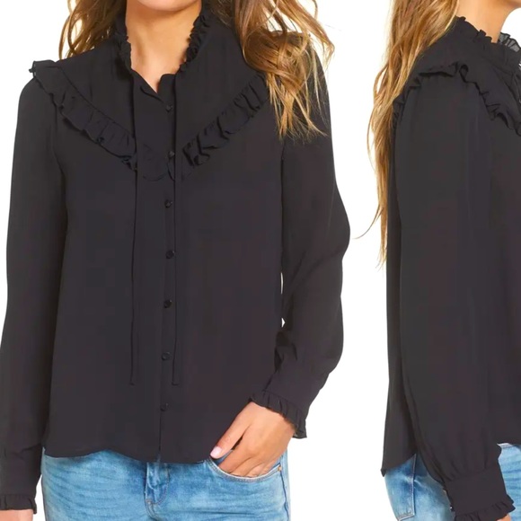 Leith Tie Neck Ruffle Top - Picture 1 of 5